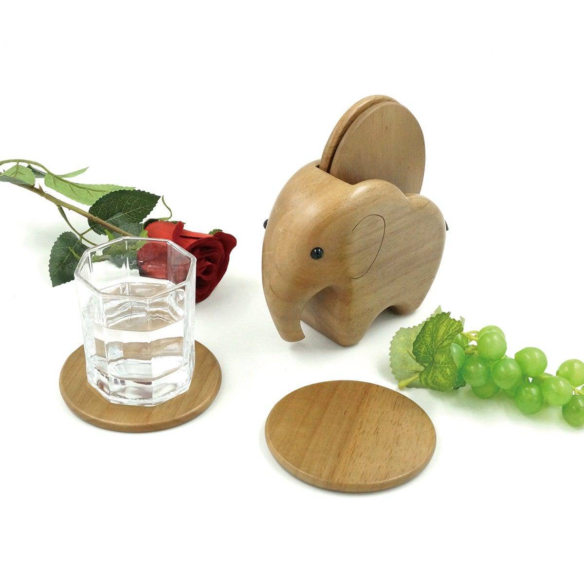 Wooden Coaster Holder Elephant