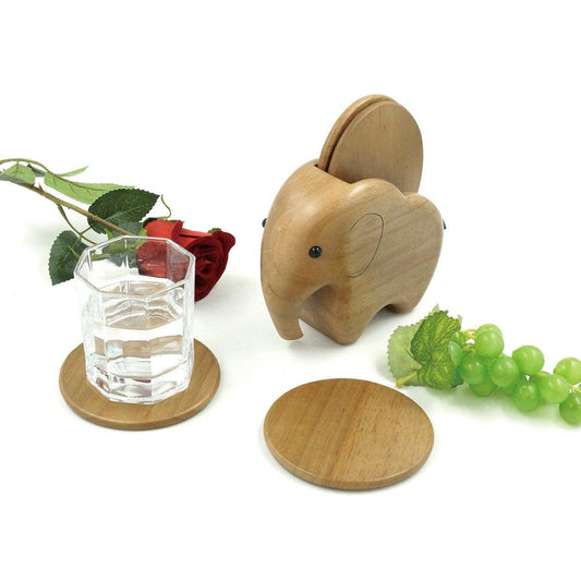 Wooden Coaster Holder Elephant
