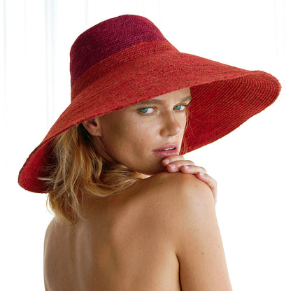 The Riri Duo Jute Straw Hat in Red & Maroon