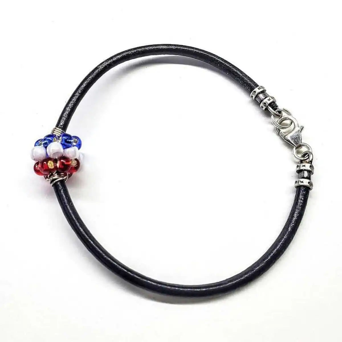 Patriotic Red White Blue Beaded Bead Leather Bracelet
