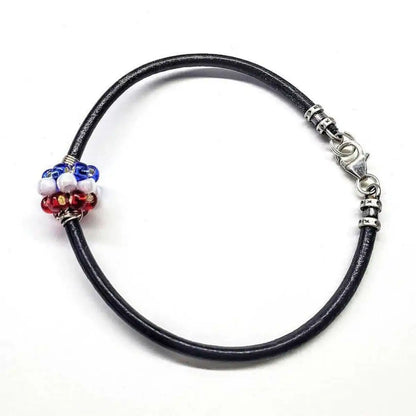 Patriotic Red White Blue Beaded Bead Leather Bracelet