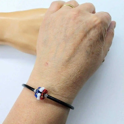 Patriotic Red White Blue Beaded Bead Leather Bracelet