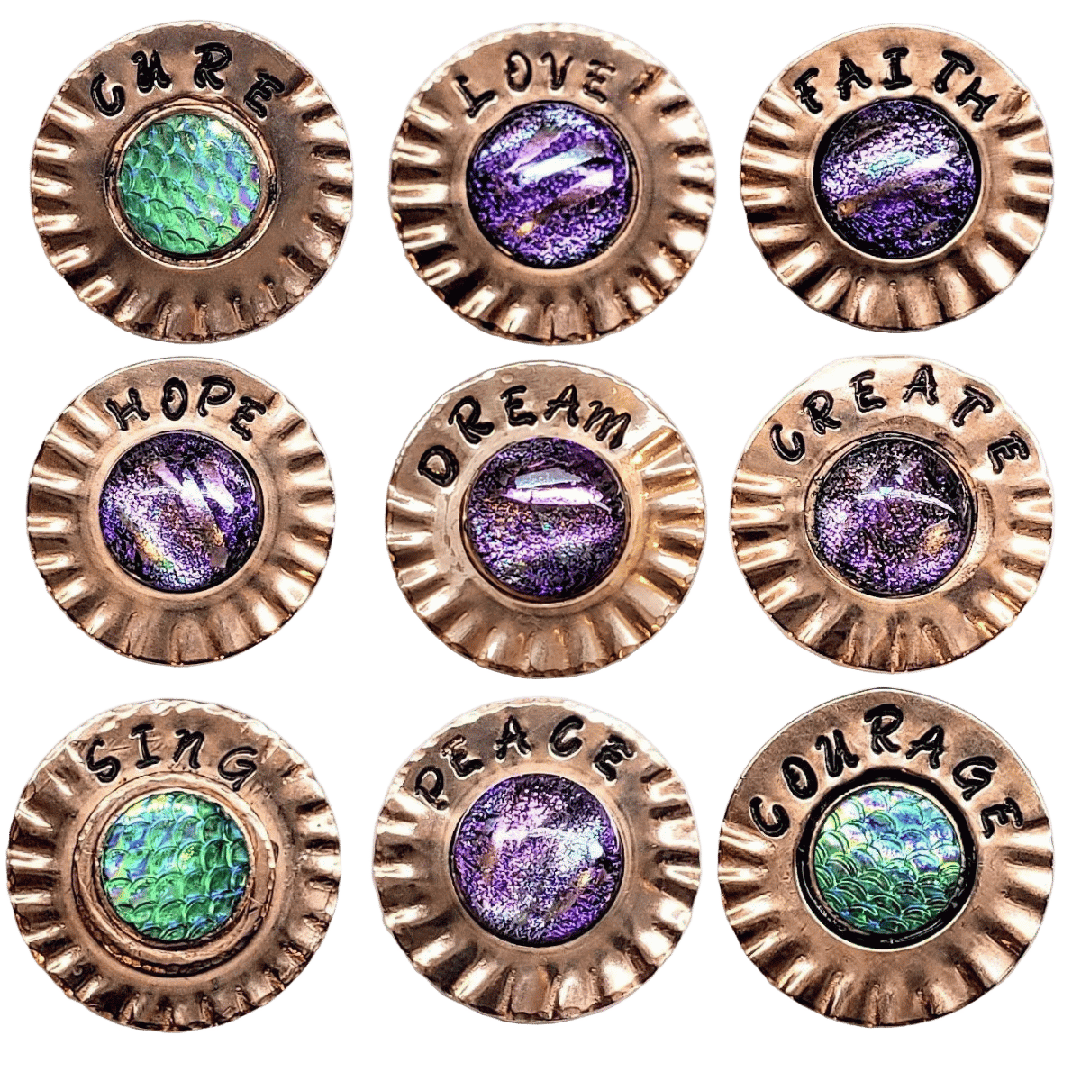 Handmade Stamped Artisan Copper Flower Refrigerator Magnets