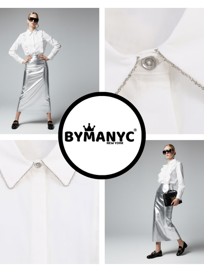 Romantic White Blouse With Ruffles and Chain Detail • BYMANYC ® New York