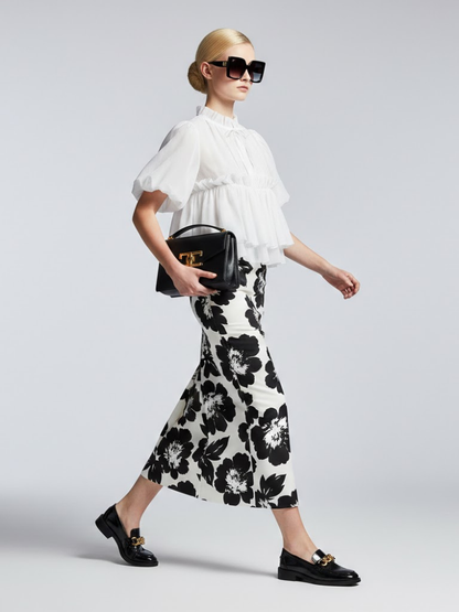 Romantic White Ruffle Blouse With Perkins Collar • BYMANYC ® New York