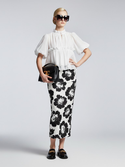 Romantic White Ruffle Blouse With Perkins Collar • BYMANYC ® New York