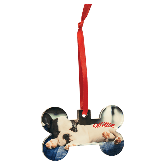2 1/4" X 3 13/16" Bone Sublimatable Acrylic Ornament With Red Ribbon
