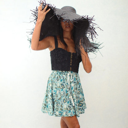 Sekar Floral Skort in Blue | High-Waisted Cotton Skirt Shorts