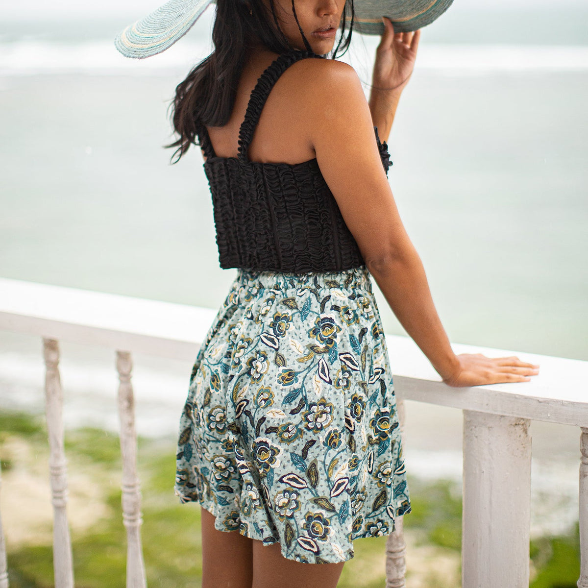 Sekar Floral Skort in Blue | High-Waisted Cotton Skirt Shorts