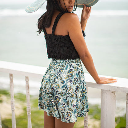 Sekar Floral Skort in Blue | High-Waisted Cotton Skirt Shorts
