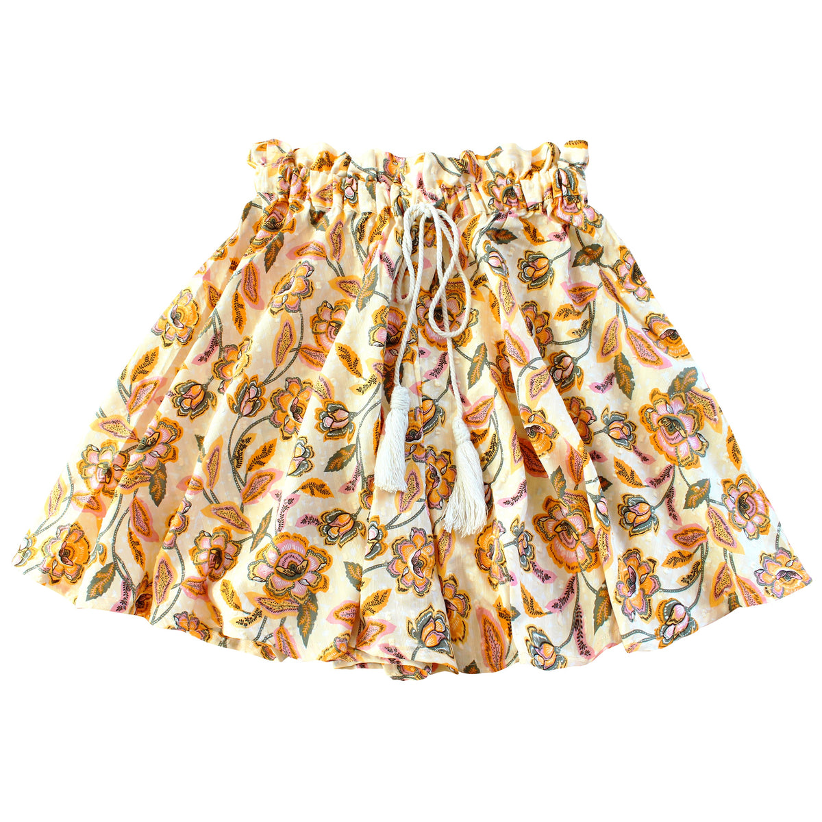 Sekar Floral Skort in Yellow | High-Waisted Cotton Skirt Shorts