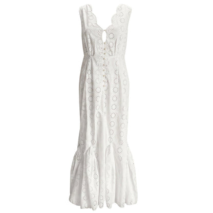 Seruni Embroidered Mermaid Maxi Dress in White