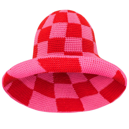 The Shilo Checkered Crochet Hat in Red & Pink