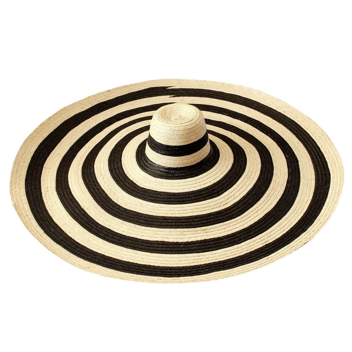 The Solana Oversized Striped Straw Hat in Black & Natural