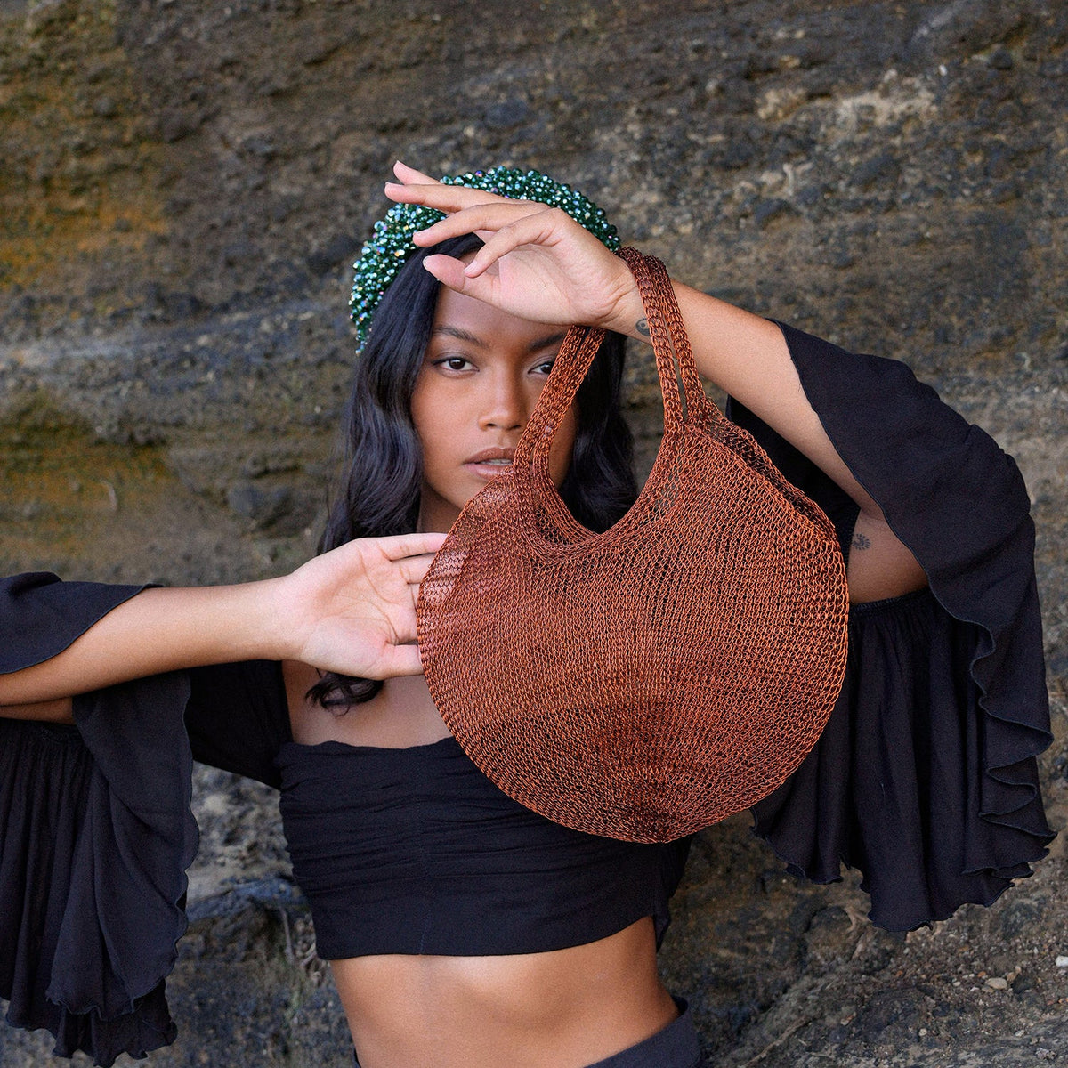 The Sol Mesh Wire Tote Bag in Copper