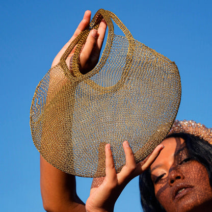 The Sol Mesh Wire Tote Bag in Dark Gold