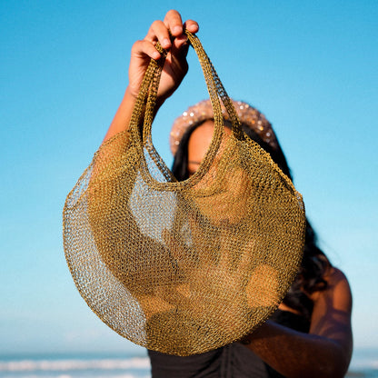 The Sol Mesh Wire Tote Bag in Dark Gold