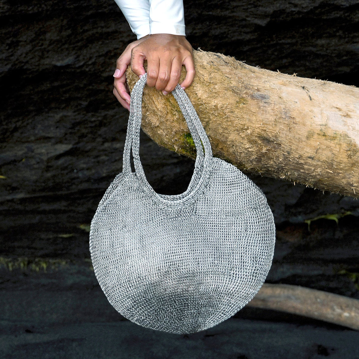 The Sol Mesh Wire Tote Bag in Silver