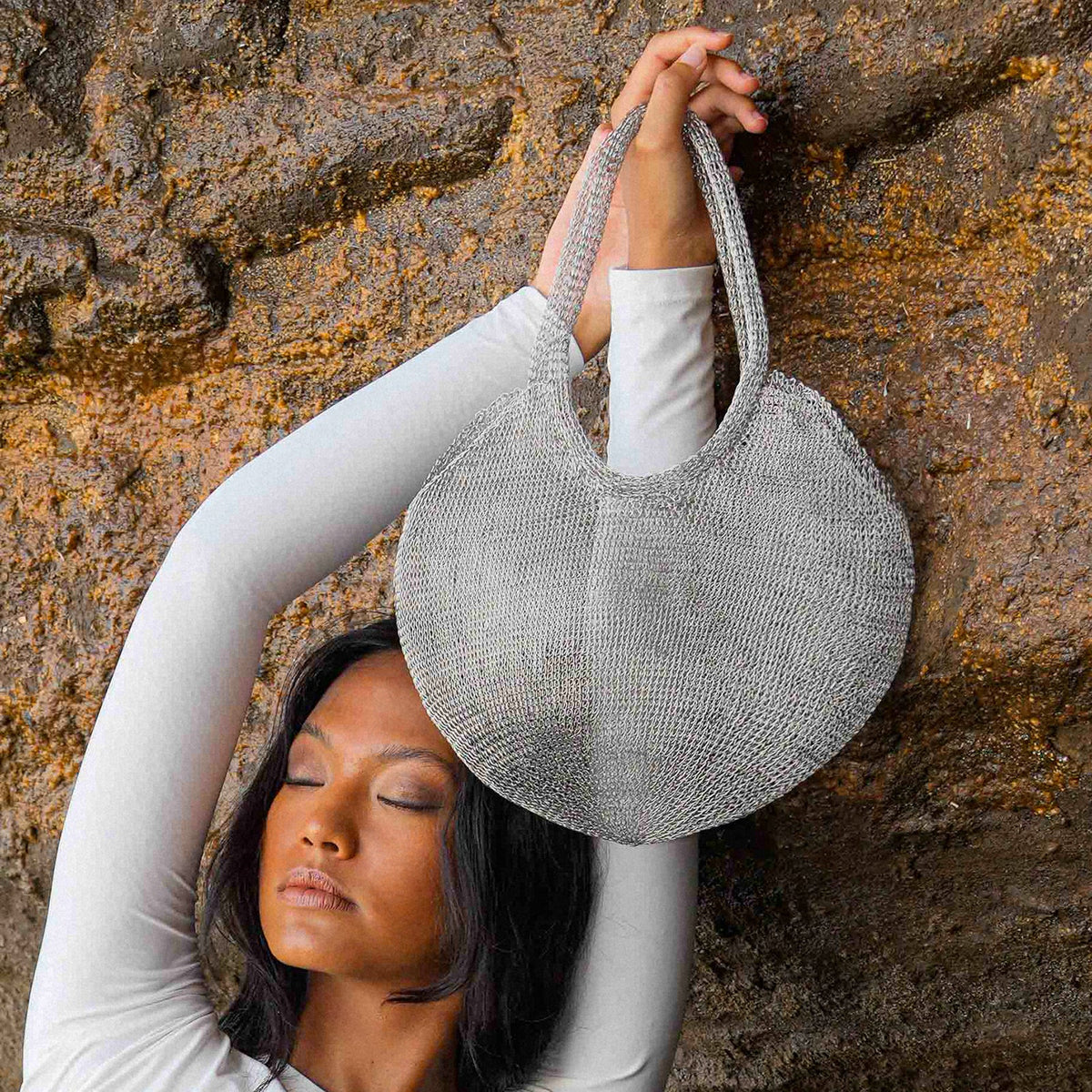 The Sol Mesh Wire Tote Bag in Silver
