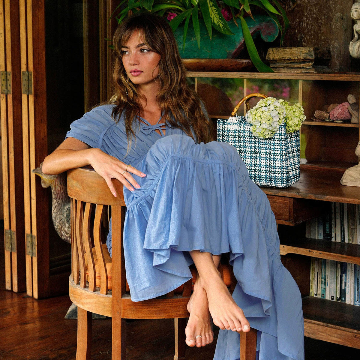 The Srikandi Ruffle Maxi Dress in Slate Blue