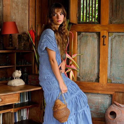 The Srikandi Ruffle Maxi Dress in Slate Blue
