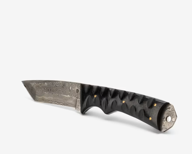 Custom, 8", Knife, Damascus Knife, Carved Diamond Wood, Beautiful Twist Damascus TD-75