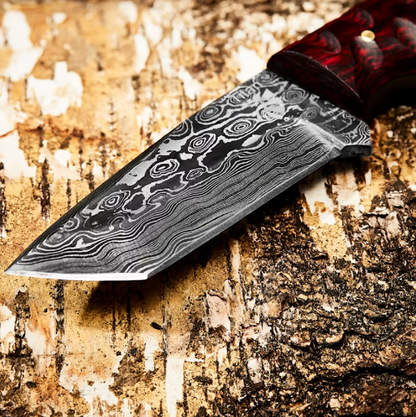 Custom, 8", Knife, Damascus Knife, Carved Diamond Wood, Beautiful Twist Damascus TD-75