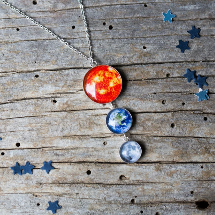 CLEARANCE DISCONTINUED Earth, Moon and Sun Sterling Silver Statement Necklace