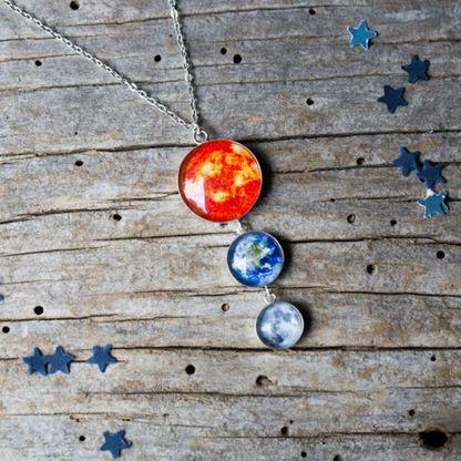 CLEARANCE DISCONTINUED Earth, Moon and Sun Sterling Silver Statement Necklace