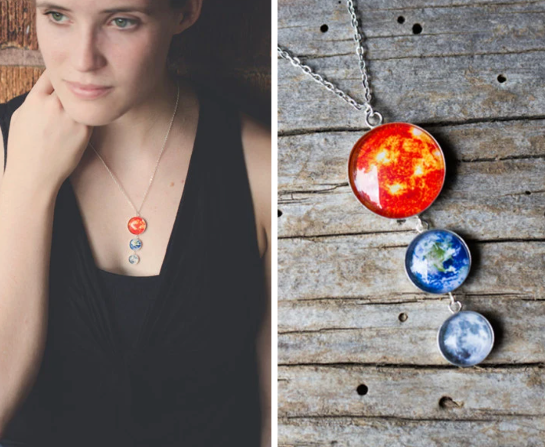 CLEARANCE DISCONTINUED Earth, Moon and Sun Sterling Silver Statement Necklace