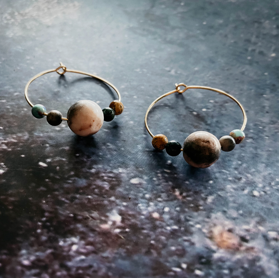 CLEARANCE Jupiter and Galilean Moons Jasper Bead Hoop Earrings