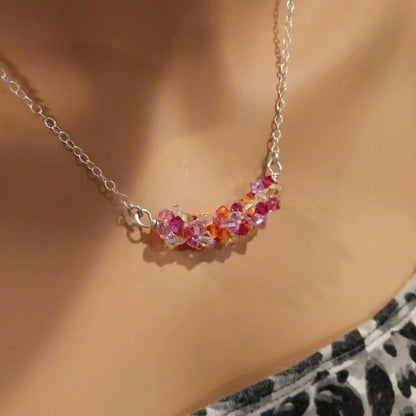 Silver Multi Color Spring Blossom Crystal Necklace