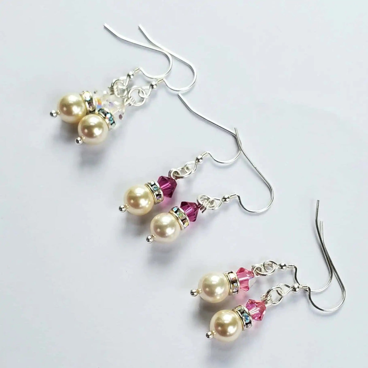 Various Color Swarovski Crystal Pearl Stack Earrings