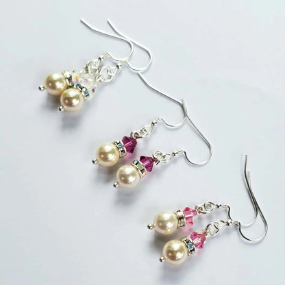 Various Color Swarovski Crystal Pearl Stack Earrings