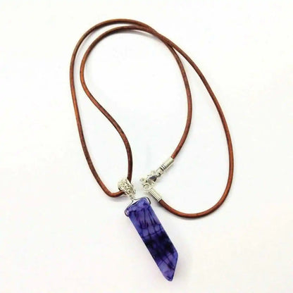 Silver Wrapped Purple Dyed Crackle Agate Point Necklace