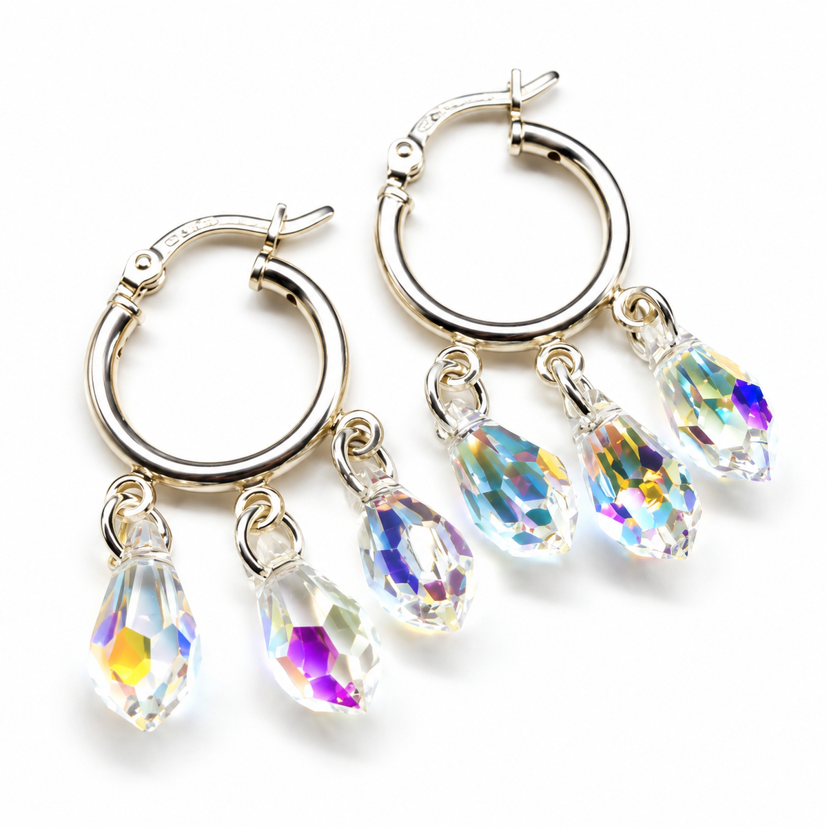 Sterling Silver Hoop Sparkly Crystal Drop Dangle Earrings