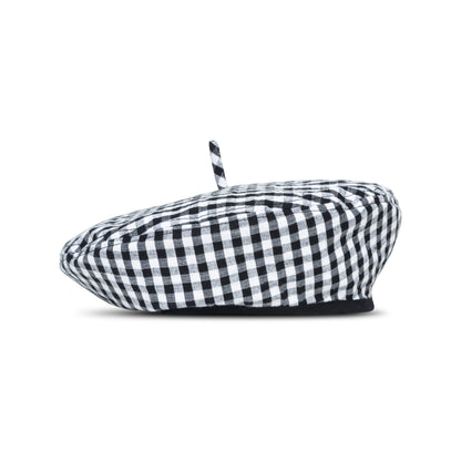 SIMONE Gingham Beret Hat in Black