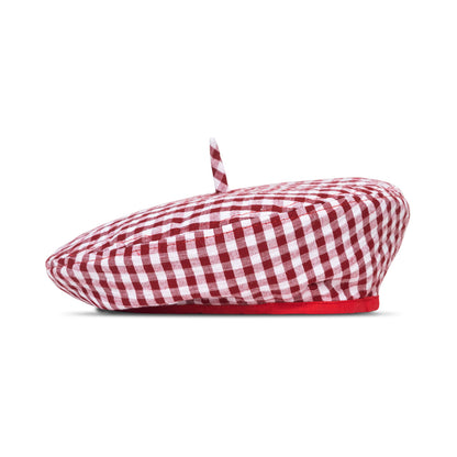 SIMONE Gingham Beret Hat in Red