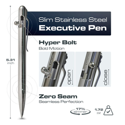 Stainless Steel - SLIM Bolt Action Pen by Bastion®