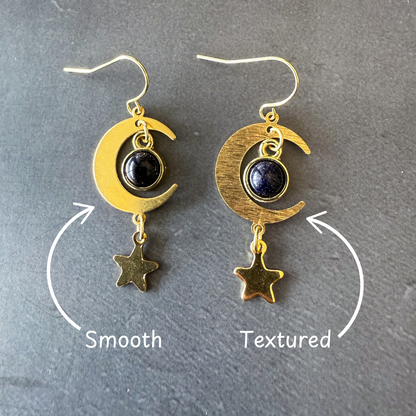 Starlit Crescent Earrings With Blue Sandstone