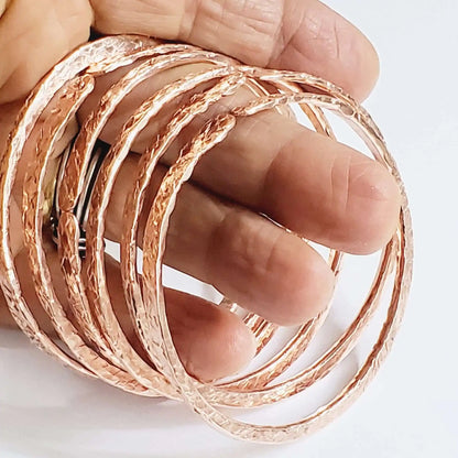 Stackable Copper Hammered Open Double Canted Angle Bangles