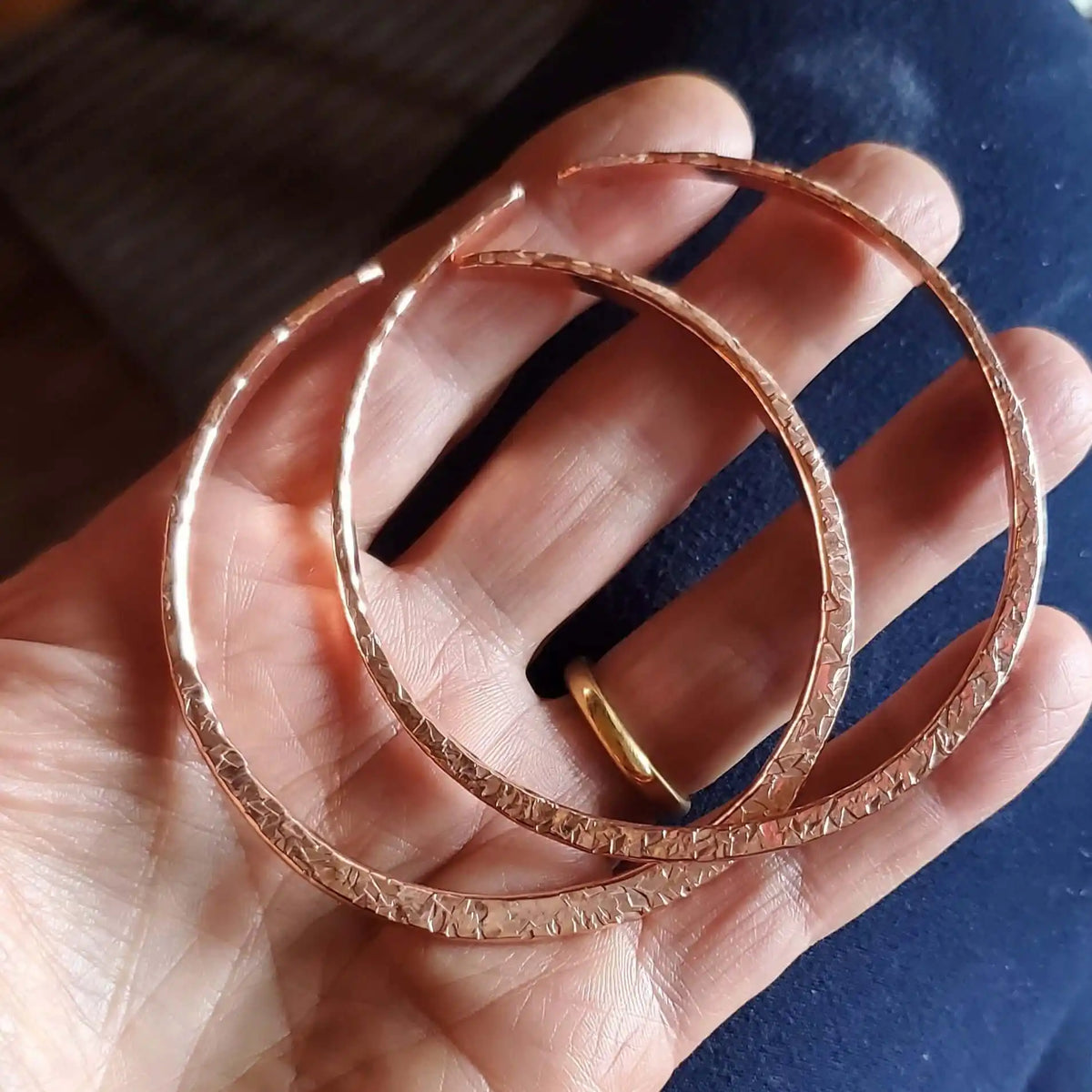 Stackable Copper Hammered Open Double Canted Angle Bangles
