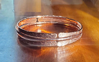 Stackable Copper Hammered Open Double Canted Angle Bangles