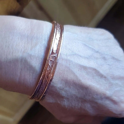 Stackable Copper Hammered Open Double Canted Angle Bangles