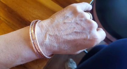 Stackable Copper Hammered Open Double Canted Angle Bangles
