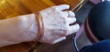 Stackable Copper Hammered Open Double Canted Angle Bangles