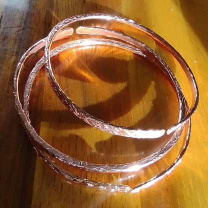 Stackable Copper Hammered Open Double Canted Angle Bangles