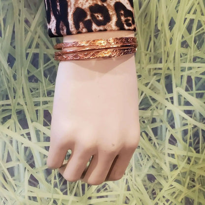 Stackable Copper Hammered Open Double Canted Angle Bangles