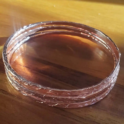 Stackable Copper Hammered Open Double Canted Angle Bangles