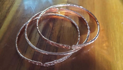 Stackable Copper Hammered Open Double Canted Angle Bangles